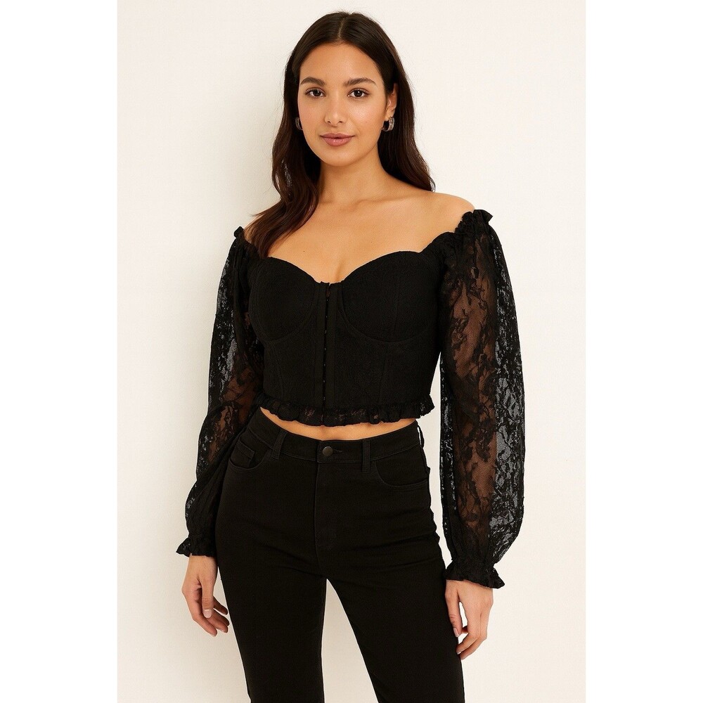 Black Almost Famous Widow Lace Crop Top Goth Dark Fairy Misery Whimsigoth Corset